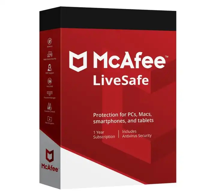 McAfee LiveSafe 2023 1 год подписка на программное обеспечение безопасности официальная активация Привязать Ваш аккаунт Доставка по электронной почте