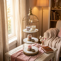 Nouveauté : Présentoir de Luxe à 3 Niveaux en Forme de Cage à Oiseaux Dorée, Plateau de Service Moderne en Métal pour Desserts, Idéal pour Mariages, Fêtes et Décoration Intérieure de Boutiques