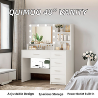 Coiffeuse moderne de 48 pouces avec miroir lumineux, 6 tiroirs, 6 étagères et prise électrique