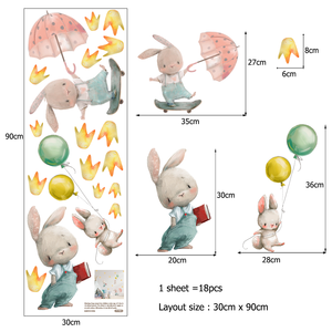 Adesivo da parete creativo dei conigli della stanza del bambino del fumetto con i palloncini - Product Image 6