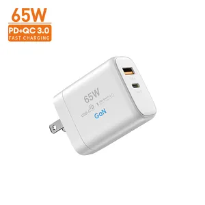 공장 급속 충전 GaN 65W 전원 어댑터 EU 미국 플러그 3 포트 QC 3.0 Type-C PD 휴대 전화 여행 충전기 65W gan 충전기