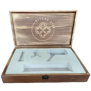 木制礼品盒带金箔翻盖红酒产品木制包装盒展示
