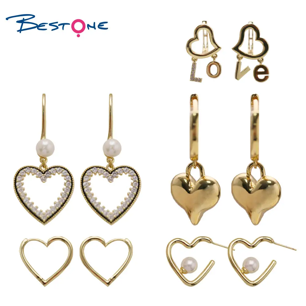 Bestone Gold Plated Heart Shape Pearl Hollowed Hoop Stud Earring Crystal Stone Party Daily Wearing Fashion Earring