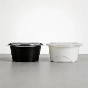 Tazón Redondo de Plástico Desechable Negro Resistente para Ensaladas, Frutas, Comidas Calientes, Comida para Llevar, Contenedor de Alimentos, Sopa - Product Image 1