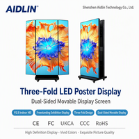 Afficheur LED pliable à trois volets, double face, sur roulettes, signalétique numérique LED, fonctionnement 24h/24 et 7j/7 pour centre commercial et exposition