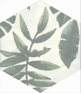 High quality homemade wholesale green leaf pattern hexagon ceramic tile
