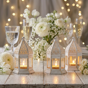 Latest <b>Mini</b> Moroccan Antique White Metal Tea Light Candle <b>Lanterns</b> Home & Weddings Decorations - Product Image 1