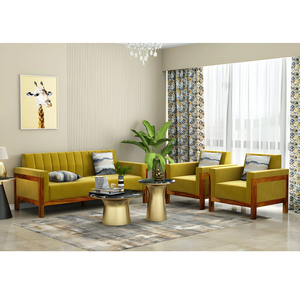 Ensemble de canapés en bois Premium Jodhpuri Woods Letion 3+1+1 places, structure en bois massif robuste, design élégant, sièges confortables - Product Image 5