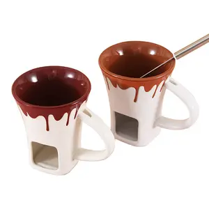 Wholesale High quality creative cheese melting furnace chocolate fondue cup ceramic fondue mug