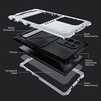 Casing HP Samsung S23 Ultra S24 Ultra dengan Buckle Metal, Kickstand Metal Tersembunyi, Bingkai Aluminium, Film PET Anti-Shock, Full Cover