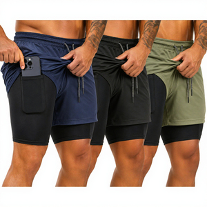 Pantalones Cortos Deportivos 2 en 1 para Hombre, Transpirables, de Secado Rápido, con Cordón Ajustable y Bolsillo para Entrenamiento en el Gimnasio - Product Image 3