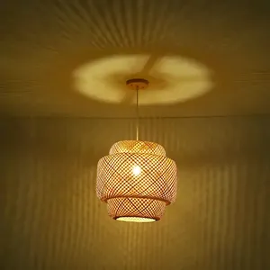 Lampadario Artigianale a Sospensione Intrecciato per Isola Cucina Sala da Pranzo Soggiorno Portico Lampada a Sospensione in Bambù Paralume in Vimini Rattan - Product Image 5