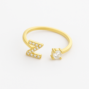 Adjustable 26 Letter <strong>a</strong> Initial <strong>Ring</strong> with CZ Stones - Personalized Open Band <strong>Ring</strong> for Women Fashion Jewelry - Product Image 1