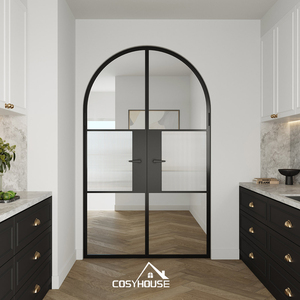 <span class=keywords><strong>Porte</strong></span> double vitrée en <span class=keywords><strong>acier</strong></span> décorative de style français arqué de luxe pour entrée de villa - Product Image 2
