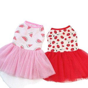 Robe tutu en coton pour animaux de compagnie avec motif fraise rouge et rose pour chats et chiens, vêtements printemps-été - Product Image 4