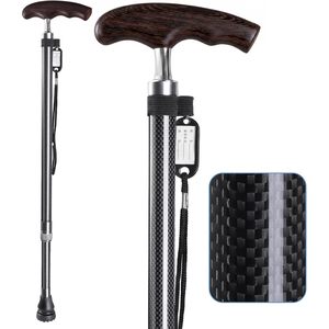 Canne de marche en fibre de carbone pour hommes et femmes, ultra légère, réglable en hauteur, avec poignée en noyer - Product Image 1