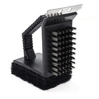 Brosse de nettoyage de barbecue d'extérieur 3-en-1 en acier inoxydable sans poils, avec grattoir et nettoyeur