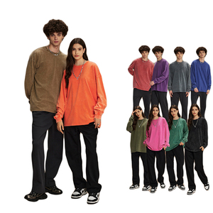 Felpa Pesante 275G Vintage Batik Acid Wash a Maniche Lunghe con Logo Personalizzato, T-Shirt da <span class=keywords><strong>Uomo</strong></span> con Collo Rotondo Oversize, Maglietta di Design - Product Image 2