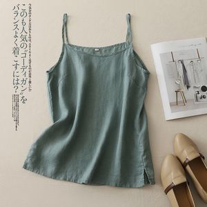 Summer Lightweight Cotton Linen Camisole With Slits Literary Style Women's Sleeveless Top Retro Simple Design - Product Image 3