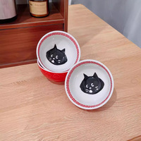 Bol à riz et soupe en céramique sous glaçure, motif chat surpris de style japonais, mignon, compatible micro-ondes, fabriqué en Chine, pour la maison