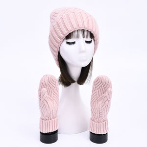 <span class=keywords><strong>Bonnet</strong></span> <span class=keywords><strong>et</strong></span> gants d'hiver épais <span class=keywords><strong>et</strong></span> chauds de haute qualité pour femmes, tricot en <span class=keywords><strong>cachemire</strong></span> en peluche, logo personnalisé, ensemble long de 2 pièces uni - Product Image 3