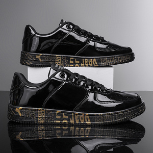 Calzado Deportivo Retro Brillante Unisex con Cordones, Estilo Clásico para Caminar, Calzado Informal a la Moda, Parte Superior de PU, Entresuela de Goma - Product Image 3