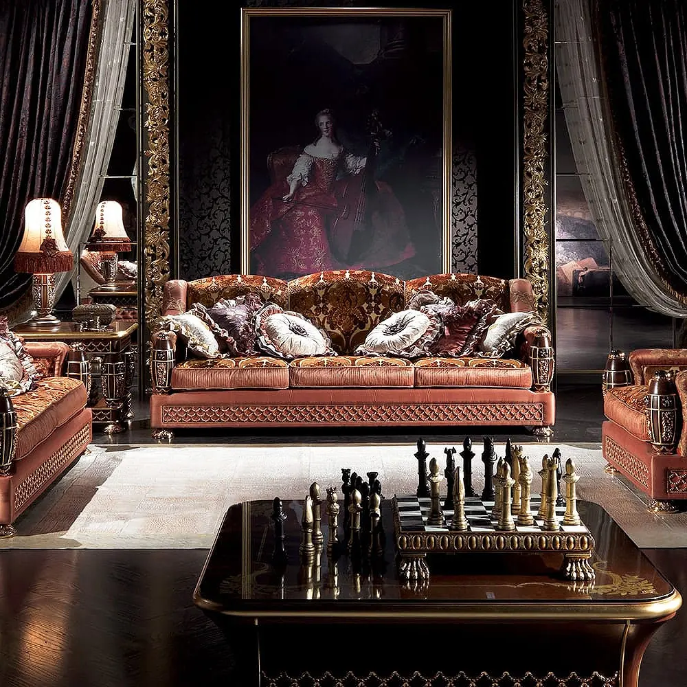 Роскошная классическая мебель для гостиной в итальянском стиле, деревянный диван из ткани