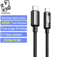 Cable USB C de Carga Rápida y Transferencia de Datos, 60W PD 3.1 3A, con Luces LED, Trenzado de Nailon y Aleación de Aluminio, 1m 2m 3m, Tipo C, OEM