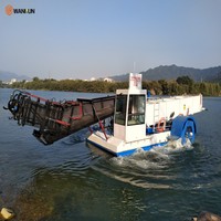 Récolteuse de plantes aquatiques multifonctionnelle entièrement automatique à haute productivité, machine de nettoyage de rivières pour l'élimination des roseaux et des algues
