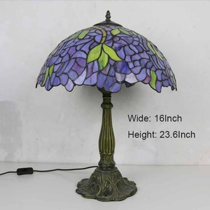 LongHuiJing Wisteria Stained Glass Lampshade Tiffany Table Lamps Antique Art Style Desk Lamp With Lotus Metal Base - Product Image 4