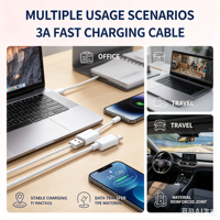Kabel Pengisian Daya USB 3A A ke Micro B, PVC Lembut & Konduktor Tembaga Murni, Sinkronisasi Data 480Mbps untuk Ponsel, Grosir OEM