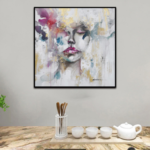 Pittura a olio astratta moderna dipinta a mano ritratto del viso delle <span class=keywords><strong>donne</strong></span> decorazione della parete per l'ufficio o la casa 100% la Base <span class=keywords><strong>di</strong></span> supporto della tela - Product Image 2