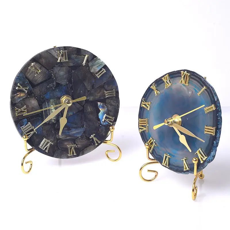 Natural Crafts Fossil Specimen Antique Agate Clock Quiet Conch Table Clocks For Home Decor