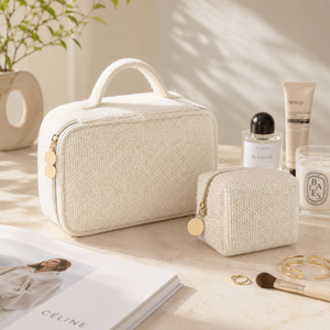Ivory Knit Cube <b>Mini</b> Cosmetic <b>Pouch</b> with Gold-Tone Zipper for Daily Makeup and Small Beauty Item Storage - Product Image 5