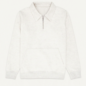 Sweat-shirt décontracté pour homme en molleton gris clair, col montant zippé, couleur unie, 100 % coton, coupe ample - Product Image 1