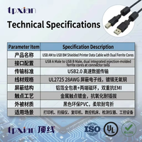 Kabel USB AM ke BM OEM dengan Perisai Ferit Ganda UL2725 28AWG USB2.0 untuk Printer, Peralatan CNC, dan Transfer Data