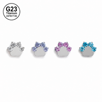Boucles d'oreilles clous en titane ASTM F136 G23 avec motif patte de chat et zircon cubique, filetage interne, unisexe, pour piercing cartilage, hélix, tragus