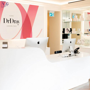 Mostrador de Recepción Blanco Wave, Diseño Moderno, Superficie Sólida, Mostrador de Recepción con Pared Trasera <span class=keywords><strong>para</strong></span> Clínica - Product Image 3