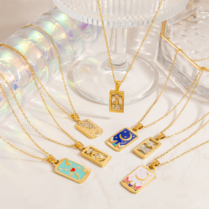 สร้อยคอจี้สแตนเลสชุบทอง 18K ดีไซน์เรขาคณิต รูปพระอาทิตย์ พระจันทร์ และเปลือกหอย พร้อมสายคล้องคอ ของขวัญเครื่องประดับ - Product Image 1