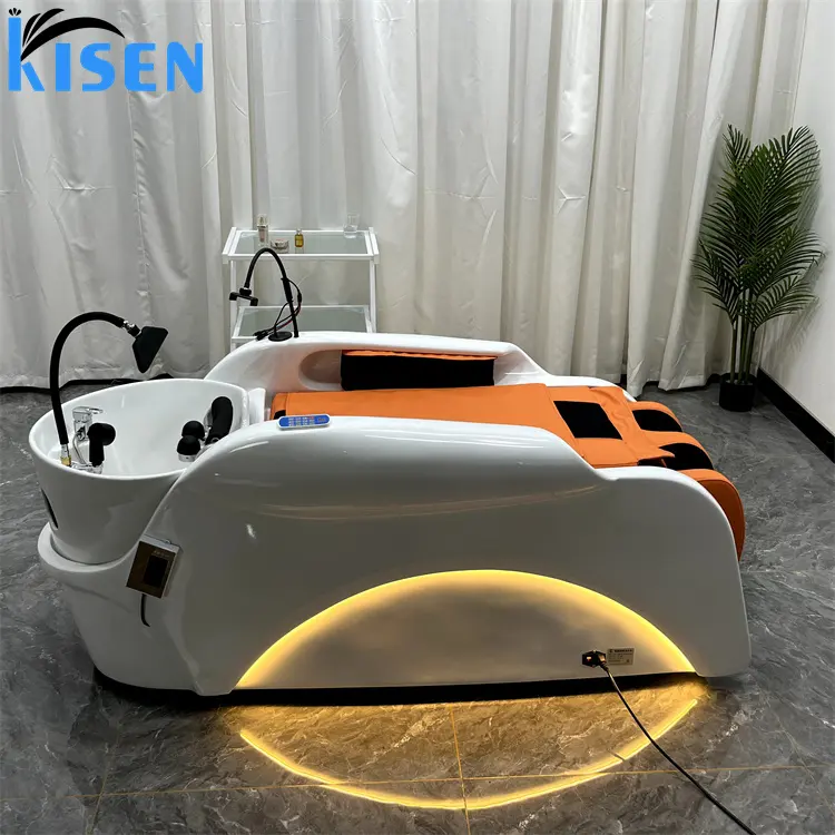 Kisen Luxe Moderne Schoonheidssalon Elektrische Luxe Haar Wassen Massage Stoel Shampoo Bed En Kom Voor Kapsalon