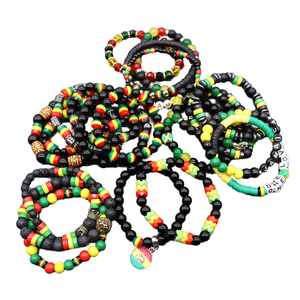 Nouveau Bracelet Extensible Jamaïque Perlé Jaune Vert Rouge Noir Lettre Résine Pierre Noire Perles en Bois Jamaïque - Product Image 1
