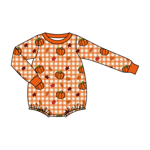 Ensembles personnalisés pour bébés garçons : T-shirt et pantalon de jogging en soie de lait à carreaux citrouille, vêtements d'automne pour tout-petits, vente en gros pour frères - Product Image 4