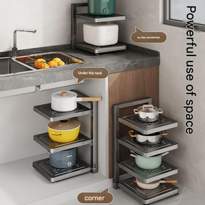 Estante de almacenamiento vertical multi-nivel de hierro para cocina, arrocera, encimera, esquina, hogar, oficina, baño - Product Image 4