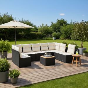 Conjunto de Sofás Modulares de Jardín en Poliratán Negro, Muebles de Patio para 7 Personas, Diseño Moderno - Product Image 2