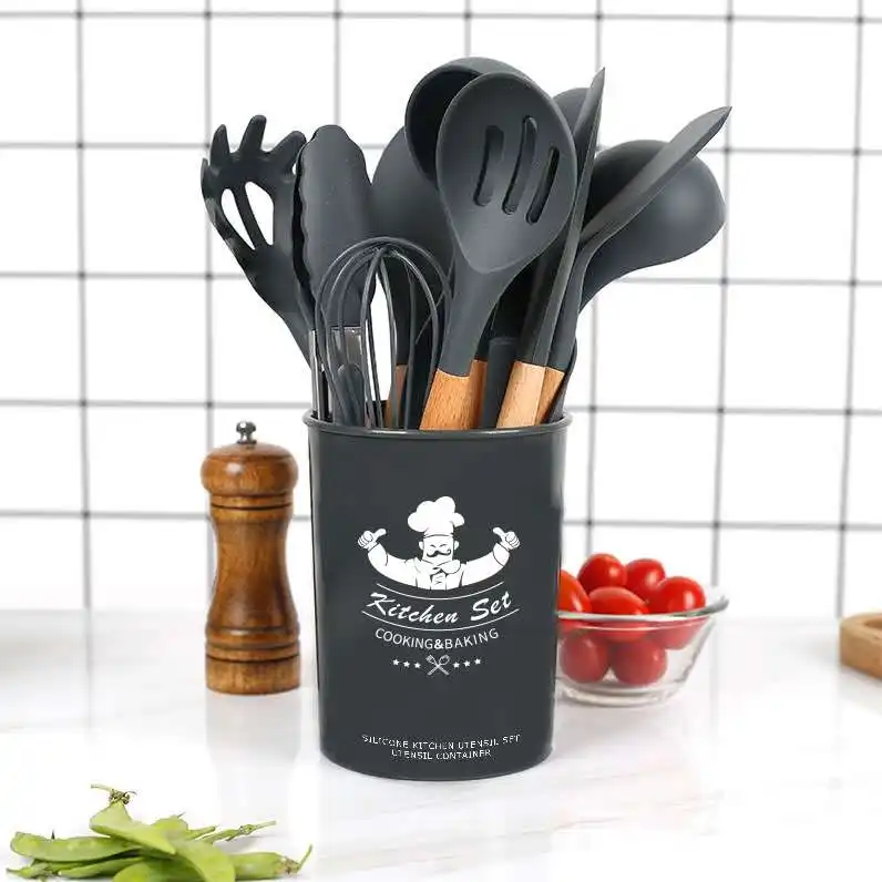 Meilleur vendeur en gros sans Bpa 12 pièces ensemble d'ustensiles de cuisine en silicone outils de cuisine