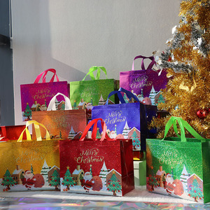 Holiday Luxury <strong>Christmas</strong> Glitter Reusable Non-Woven Gift <strong>Bag</strong> Handled <strong>Shoulder</strong> Strap Customizable Colors Designs for Shopping - Product Image 1