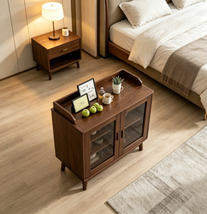 Meuble de salon moderne en bois massif avec portes vitrées, 3 étagères, design mid-century, meuble de rangement - Product Image 6