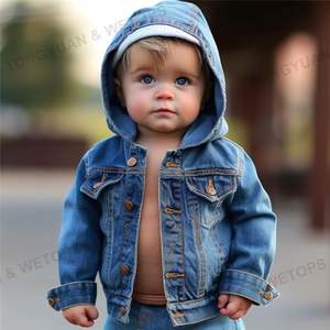 OEM <span class=keywords><strong>giacca</strong></span> di jeans con cappuccio personalizzato per bambini bambini Unisex neonati ragazzi blu Denim giacche per bambini - Product Image 2