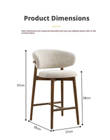 Tabouret de bar moderne nordique en bois massif, siège rembourré en tissu, chaise de bar à hauteur de comptoir pour îlot de cuisine, maison, restaurant, hôtel