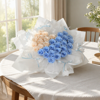 Romantisch Blauw Apricot Grote Ge conserveerde Echte Rozenboeket Aanpasbaar Eeuwigdurend Bloemenboeket Valentijnsdag Cadeau voor Huisdecoratie